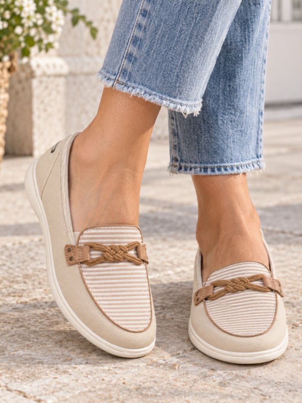 Grasshoppers Windsor Knot Canvas Loafers | Striped Boat Shoe Slip Ons | Size 7